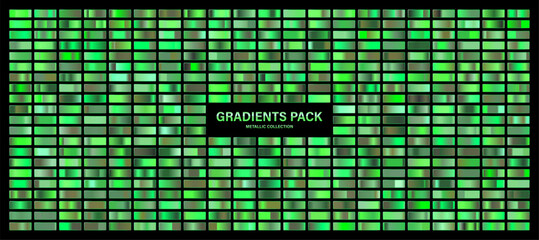 Green, emerald glossy gradient, metal foil texture. Color swatch set. Collection of high quality gradients. Shiny metallic background. Design element. Vector illustration