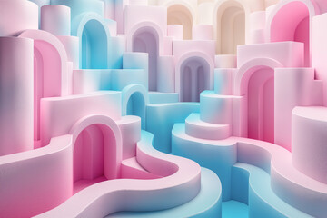 Cute colorful 3d kids playground with pastel floor and wall for background