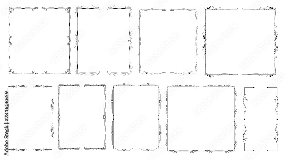 Poster set black simple line collection different doodle brackets, parentheses, braces elements vector desi