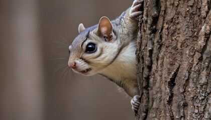 Naklejka na ściany i meble A Flying Squirrel Peeking Out From A Hollow In A T