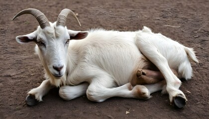 Obraz na płótnie Canvas A Goat With Its Legs Folded Beneath It Resting