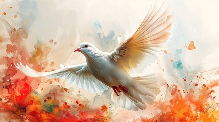 a watercolor style art of a flying white dove