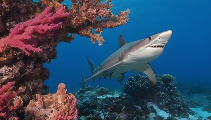 A Hammerhead Shark Swimming Past A Colorful Coral