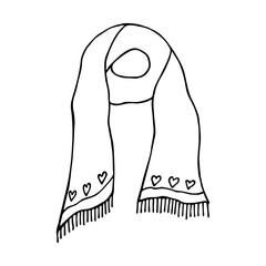 Knitted scarf doodle Hand drawn winter accessories Single design element for card, print, design, decor