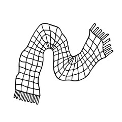 Knitted scarf doodle Hand drawn winter accessories Single design element for card, print, design, decor
