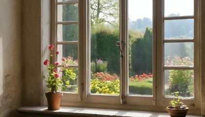 A French Window With Views Of A Sunlit Garden