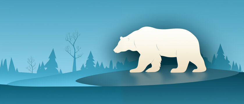 A graphic silhouette of a powerful polar bear against abstract icy blue waves, depicting the majestic presence of Arctic wildlife.