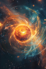 Cosmic Display: Vibrant Depiction of a Neutron Star within the Boundless Universe - obrazy, fototapety, plakaty