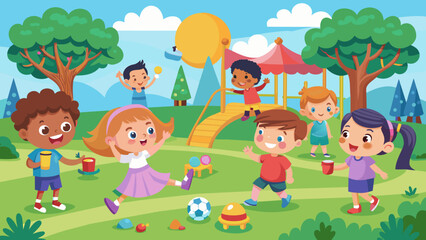 playing--illustration-of-group-of-children-in-the