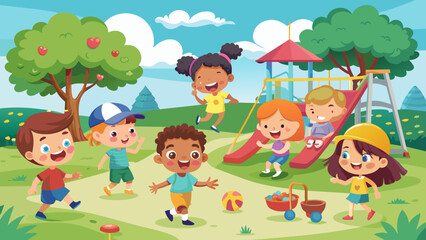 playing--illustration-of-group-of-children-in-the