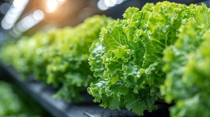 Fresh Green Lettuce Growing in Hydroponic Farm. A Sustainable Agriculture Solution - obrazy, fototapety, plakaty