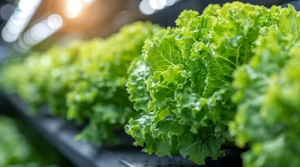 Fensteraufkleber Fresh Green Lettuce Growing in Hydroponic Farm. A Sustainable Agriculture Solution © Meow Creations
