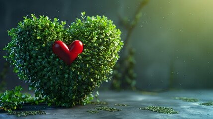 Heart shaped bush with red heart on top