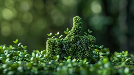 Green thumbs up sign surrounded by green plants