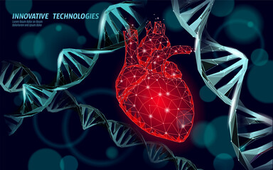 Human heart surrounded by DNA molecules in electric blue color, gene therapy medicine doctor technology. Modern health care app center medical online help. Vector illustration