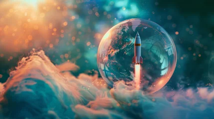 Fotobehang Rocket flying through bubble in the sky © NK
