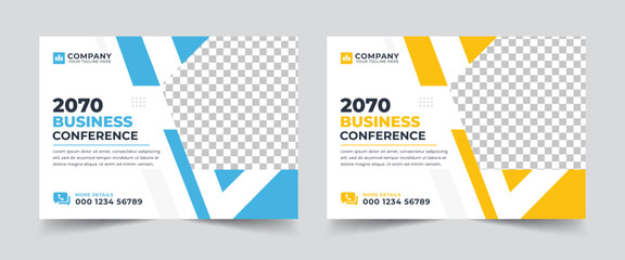 Corporate horizontal business conference flyer template or online webinar and business event banner invitation layout design in a4 size