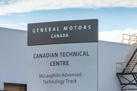 Oshawa Canada, May 24, 2022;; The sign for the Canadian Technical Centre at the GM General Motors Canada automobile and truck assembly plant in Oshawa, Canada