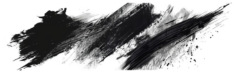 Strokes of black paint isolated on white background