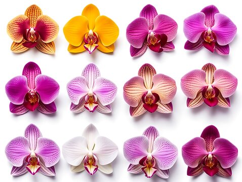 Set of Orchid flowers on a white background