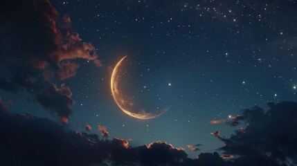 Obraz na płótnie Canvas Crescent moon and clouds in night sky