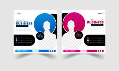 Set of editable digital business marketing agency promotion social media post or corporate square web banner template