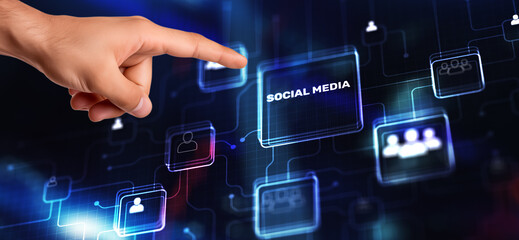 Social Media Connection Concept. Social media icon on virtual screen