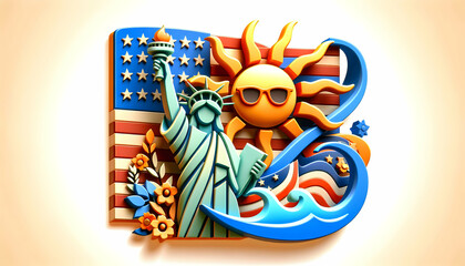 3D Icon: Summer of Liberty - A Celebration of Freedom and Summer Fun in Independence Day Theme with White Background