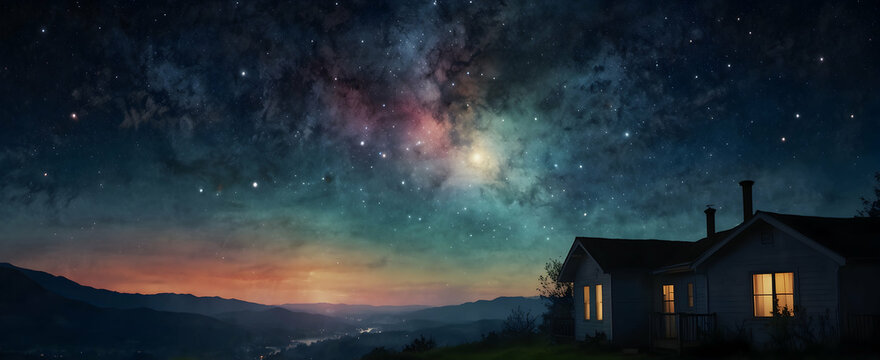 Earth Day Watercolor: Celestial Dreams - Ultra Realistic Photo of the Night Sky and Celestial Bodies, Perfect for Wallpaper, Greeting Cards