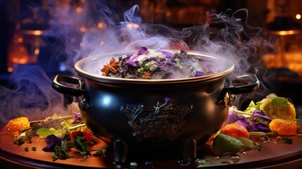 Realistic witch cauldron in a spooky scene UHD Wallpaper