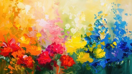 春の花の油絵抽象画_1