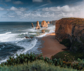 Great view at the rocks of the twelve apostels along the Great Ocean Road in south Australia