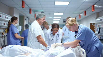 Fototapeta premium Emergency Medical Team Providing Urgent Care in Hospital Setting