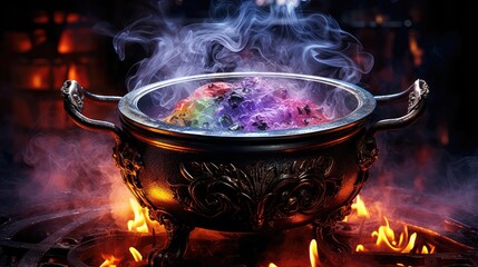Realistic witch cauldron in a spooky scene UHD Wallpaper