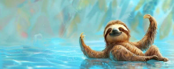 Naklejka premium A sloth swimming in a pool