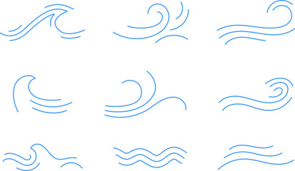 Water wave, sea wave, Wavy line set. Line water waves icon, sign vector. Zigzag line. Water logo, symbol or sign vector collection.