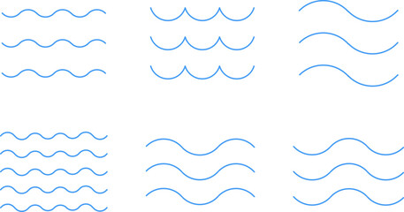 Water wave, sea wave, Wavy line set. Line water waves icon, sign vector. Zigzag line. Water logo, symbol or sign vector collection. - obrazy, fototapety, plakaty