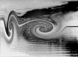 horizontal image. abstract storm vortex in gray colour blends with spiral patterns
