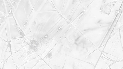 Broken glass on transparent background with lots of glass splinters and cracks