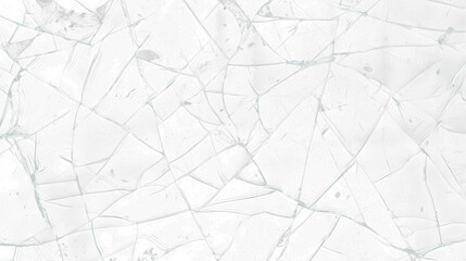 Broken glass on transparent background with lots of glass splinters and cracks