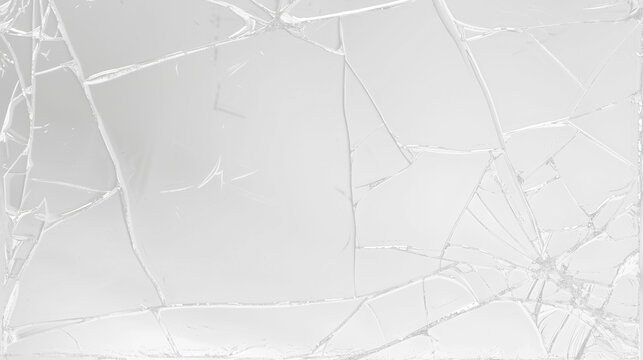 Broken glass on transparent background with lots of glass splinters and cracks