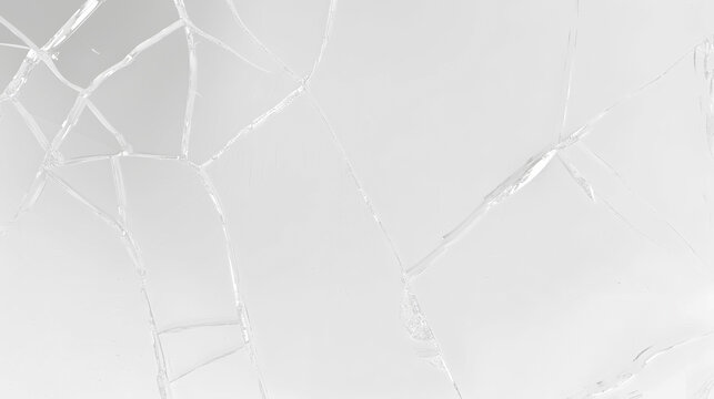 Broken glass on transparent background with lots of glass splinters and cracks