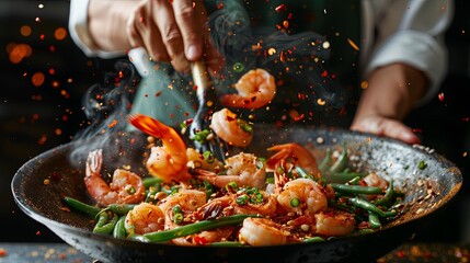 Chef's Flamboyant Shrimp Toss in Action