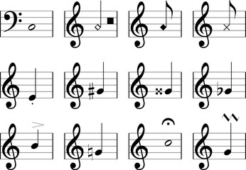 Music notes vector icon set on transparent background. Music notes symbol sign png or eps vector illustration.