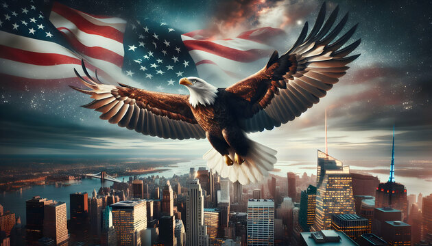 Independence Day Eagle Flight: A Stunningly Realistic Photo Symbolizing Freedom and Independence in US Patriotism