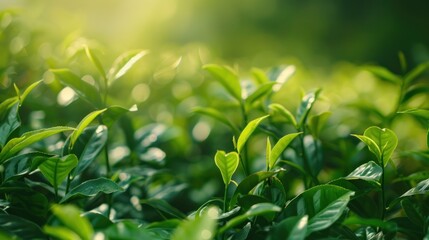 Green tea hill,  Green tea leaves at the tea plantation