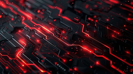 Dynamic tech-themed background with red circuits - obrazy, fototapety, plakaty