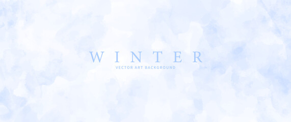 Blue vector watercolor art background for cards, flyer, poster, banner, and cover. Hand drawn blue vector texture with brush strokes and splashes. Merry Christmas! Winter illustration.