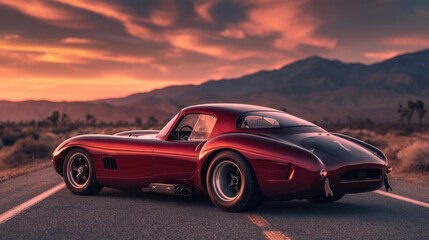 Classic sports car in desert dusk, a prime choice for automotive enthusiasts