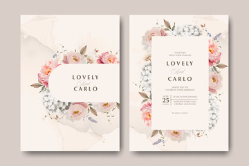Fototapeta na wymiar Beautiful Wedding Card Template with Soft Color Flowers